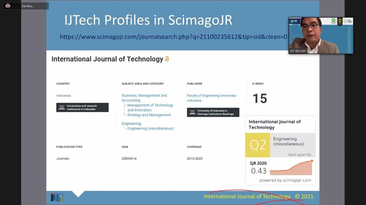 Редактор журнала IJTECH Dr. Mohammed Ali Berawi рассказал о стратегиях написания статей для международных журналов 