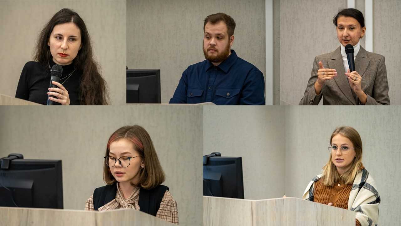 Слева направо: София Калязина (ВШБИ), Артем Иващенко (ВШПМ), Дарья Тутуева (ВИЭШ), Нигора Таджимуратова (ВШАУ), Анна Корнилова (ВШСиТ) Слева направо: София Калязина (ВШБИ), Артем Иващенко (ВШПМ), Дарья Тутуева (ВИЭШ), Нигора Таджимуратова (ВШАУ), Анна Корнилова (ВШСиТ)