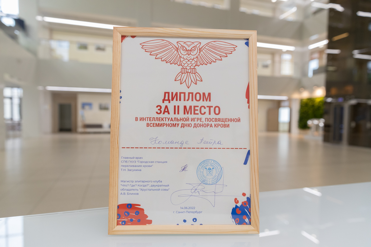 Диплом команды Политеха за 2 место в интеллектуальной игре «Что? Где? Когда?» 