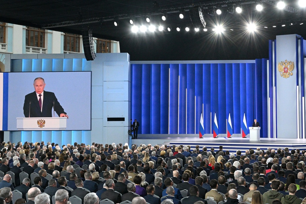 Церемония оглашения Послания Президента РФ Федеральному Собранию прошла в Москве, в Гостином дворе. Фото — kremlin.ru 