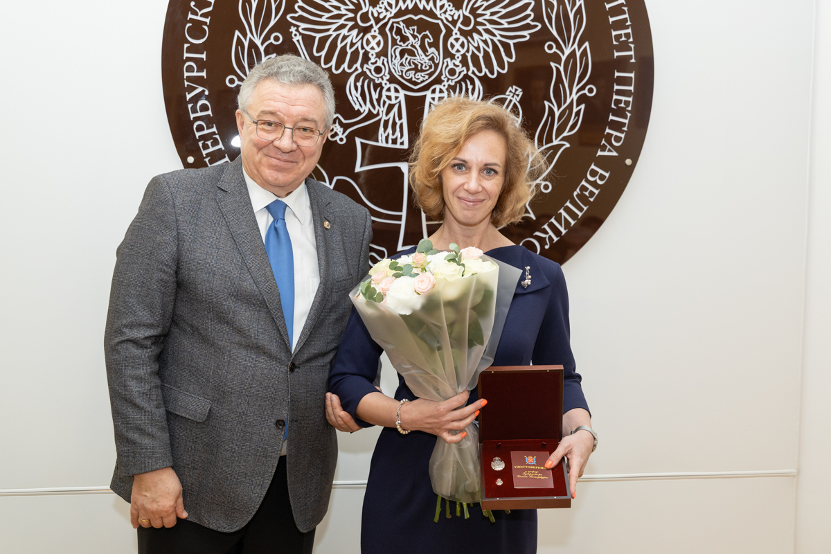 Ректор СПбПУ Андрей Рудской и директор ВШПМ Ольга Калинина 