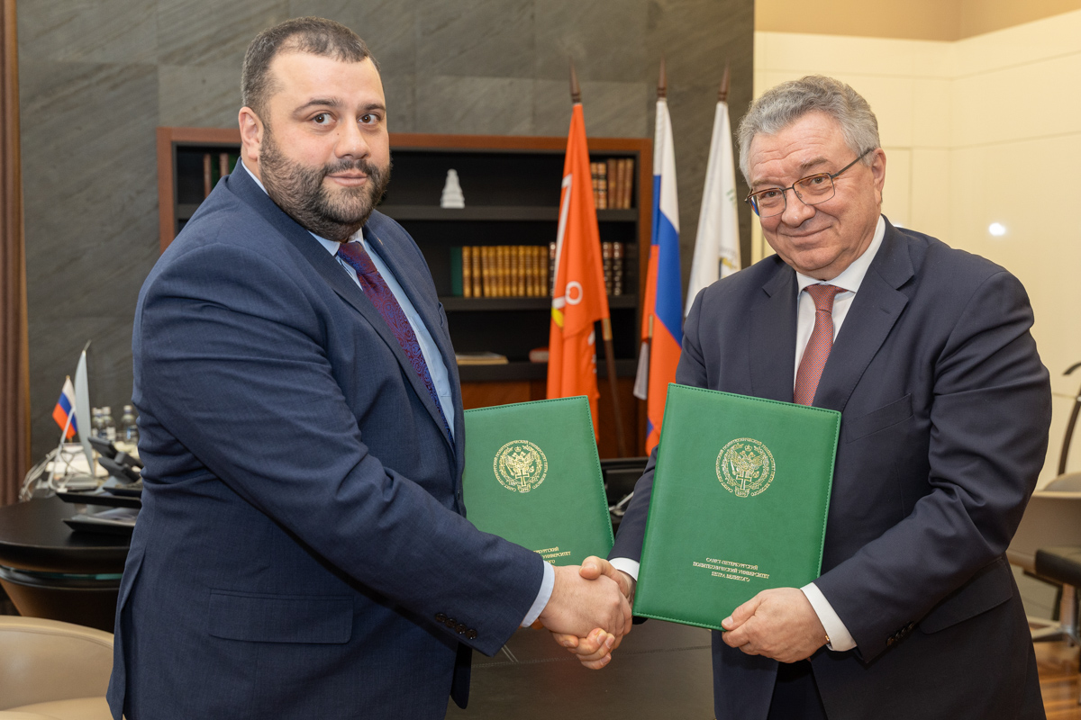 Ректор СПбПУ Андрей Рудской и генеральный директор НПФ «Меридиан» Александр Асланян подписали соглашение о стратегическом партнёрстве 