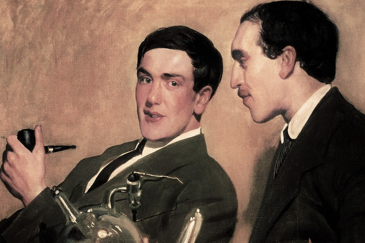 Борис Кустодиев. Портрет Петра Капицы и Николая Семенова. 1921 г. 