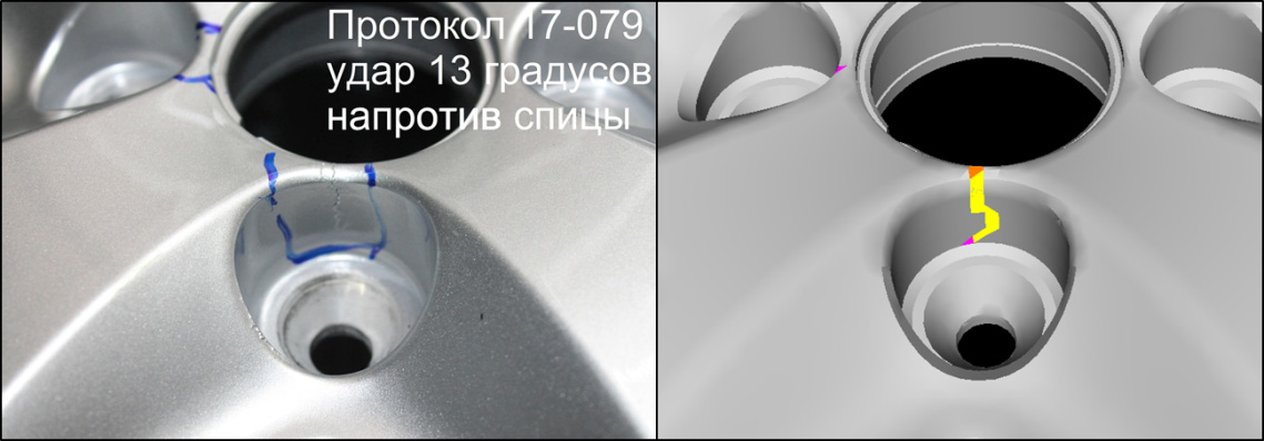 Сравнение результатов натурного (слева) и виртуального (справа) испытаний Сравнение результатов натурного (слева) и виртуального (справа) испытаний