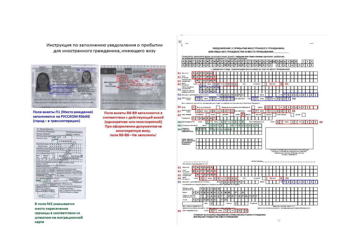 Как заполнить уведомление о прибытии для иностранного гражданина, имеющего визу